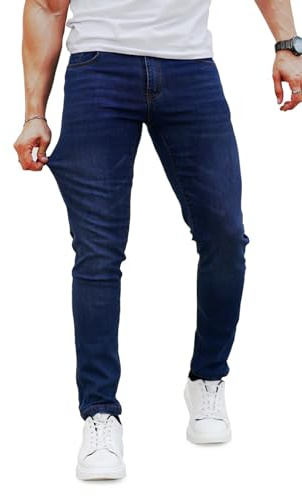 Mens Dark Blue Jeans Tapered Jeans for Men Athletic Fit Stretch Flex Denim Pants Mens 36