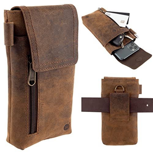Moonster - Pochette Ceinture Téléphone Portable - Étui Téléphone en Cuir de Buffle Pleine Fleur Véritable – 18 x 9 cm - pour Smartphones de Grande Taille - Fixation Solide et Durable