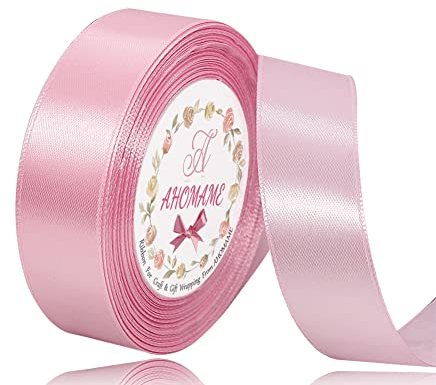 Doppelseitig Rosa Satinband 25mm, 22 Meters Weiß Geschenkband breit Dekoration Schleifenband Stoffband für Hochzeit, Taufe, Blumensträuße, Nähprojekt, und Geburtstag Geschenke
