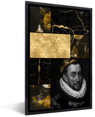 Poster Bilder Wanddeko Deko Wohnzimmer 20x30 cm Collage - Blattgold - Marmor - Kunst