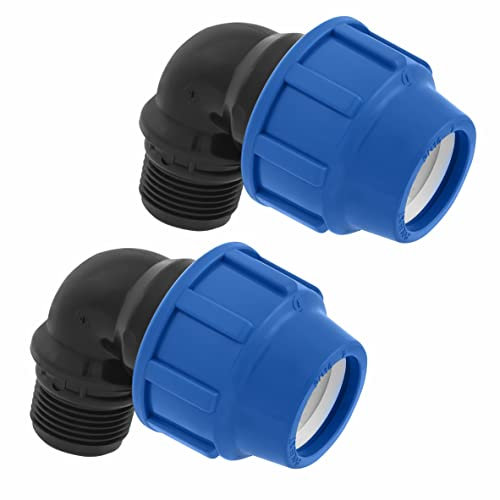 SmartProduct Raccord Coudé MDPE PP à 90 degrés 32mm x 3/4 mâle pour tuyau d’eau PE de compression – Raccords de plomberie coudés PN16 de 32 mm – connecteur pour tuyaux PE80 et PE100-2 pièces