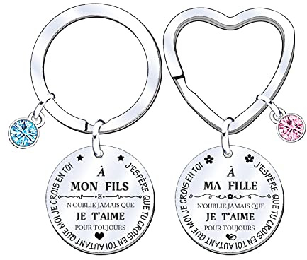 JRZDFXS Cadeau Fils Fille Porte Clés Femme Homme Cadeau D'anniversaire Garçon Fille Enfant Je T'aime Mon Fils Ma Fille Fils fille cadeau de Noël