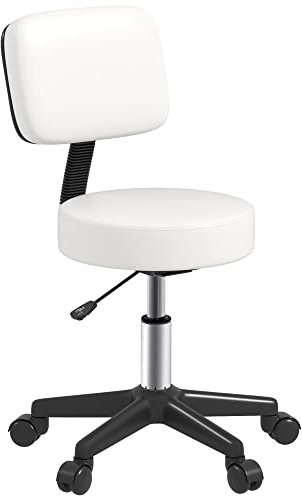 HOMCOM Beautician's Swivel Salon Chair w/Padded Seat Back 5 Wheels Adjustable Height Salon Hairdressers Tattoo Spa Rolling Cushion Professional 48cm White
