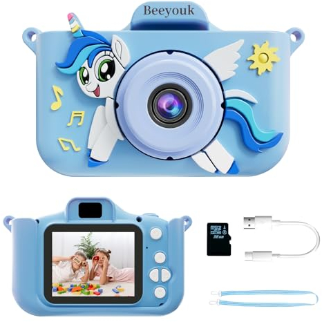 Beeyouk KinderKamera,Kinder Kamera ab 3 Jahren für Mädchen Junge Geburtstagsgeschenk Weihnachten,Einhorn-Softshell-Anti-Drop Digitalkamera Kinder,Spielzeug-kamera Geschenk für Mädchen Jungen 4 5 6 7 8