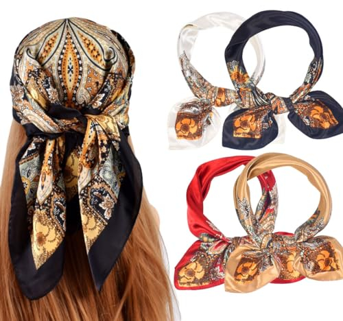 KGDUYC Kopftuch,Kopftuch Damen Sommer,Kopftuch Damen,haartuch,seidentuch,Tuch Damen,Bandana Damen,Elegantes Damen-Kopftuch aus Seide, 60 x 60 cm (4 Stück)