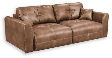DOLAN Bequemes Schlafsofa in Lederoptik mit Bettkasten, Hellbraun - Ausziehbares Sofa mit Schlaffunktion - 245 x 85 x 115 cm (B/H/T)