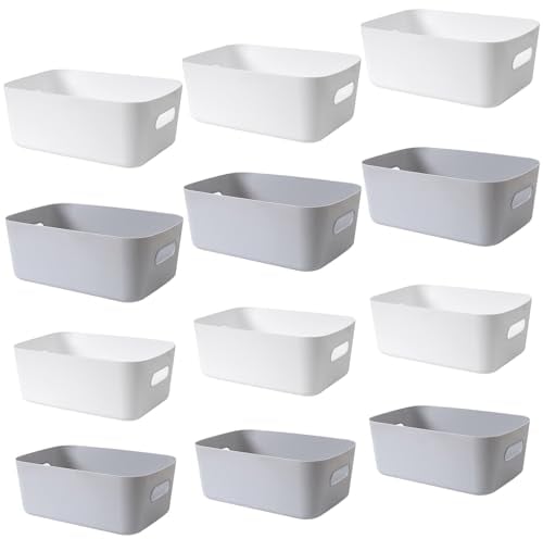 SAMISO Cajas Organizadoras de Plástico con Asas,12pcs Caja de Almacenamiento para Hogar,Cubo de Contenedores Pequeños de Almacenaje,Cestas de Almacenaje Multiuso para Escritorio,Cosmético,Baño