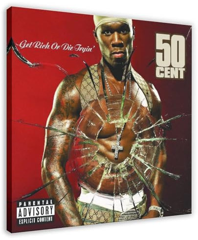 Sänger 50 Cent Get Rich Or Die Tryin Musik Cover Leinwand Poster Schlafzimmer Dekor Sport Landschaft Büro Zimmer Dekor Geschenk Rahmenstil 70 x 70 cm