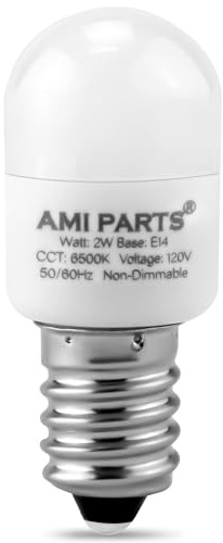AMI PARTS W11160686 W11518235 Freezer Refrigerator Light Bulb - Waterproof Appliance Bulb Replacement for Maytag Whirlpool, Freezer Light Bulbs Replacement 6500K Non-Dimmable120V 2W A15 E14 Base