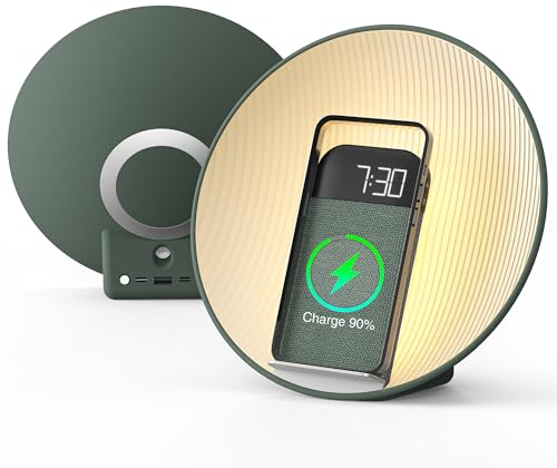 COLSUR Wake-up Light, Sonnenaufgang Simulation Lichtwecker mit Kabelloses Laden, Weiße Geräusch Maschine mit 7 Natürliche Klänge für Baby,Bluetooth-Lautsprecher & Schlummerfunktion(Ideales Geschenk)