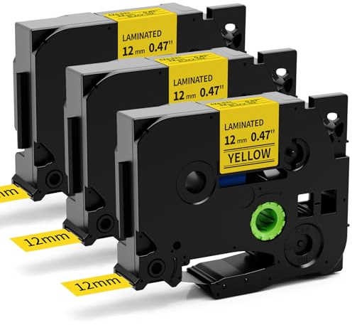 Aken Kompatibel mit Brother Bänder TZe-631 TZe631 P Touch Schriftband 12mm 0.47 Schwarz auf Gelb Laminiertes für Brother Ptouch H110 H107B H105 H100LB H1010, 3 Pack