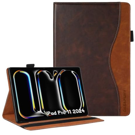 CASAFUNY Hülle für iPad Pro 11 Hülle 2024 (M4 5. Generation), Premium PU Leder Business Multi-Winkel Folio Schutzhülle Dokumentschlitze Tablet case für iPad Pro 11 Zoll M4 2024, Braun