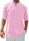 siliteelon Men's Linen Cotton Shirts Long Sleeve Pink Regular Fit Casual Solid Shirt Lightweight Summer Beach Shirts with Pocket,M