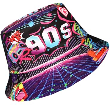 Eigso Neon Graphic Angelhut für Damen Retro 90er-Jahre Reisehut für Damen Rave Party Rock Fischerhüte