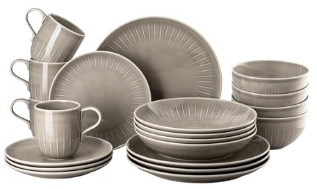 Rosenthal Joyn Grey, grau, Set 20-tlg., Teller, Schalen, Becher mit Henkel, 0,42 L, leichter und natürlicher Look, Grau, spülmaschinen- & mikrowellenfest
