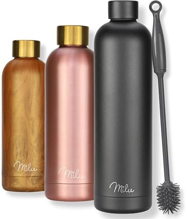 Milu Thermosflasche 1L Isolierte Edelstahl Thermo Trinkflasche Thermoskanne Auslaufsichere Isolierflasche doppelwandig - Kohlensäure geeignet – inkl. Reinigungsbürste (Schwarz, 1000ml)