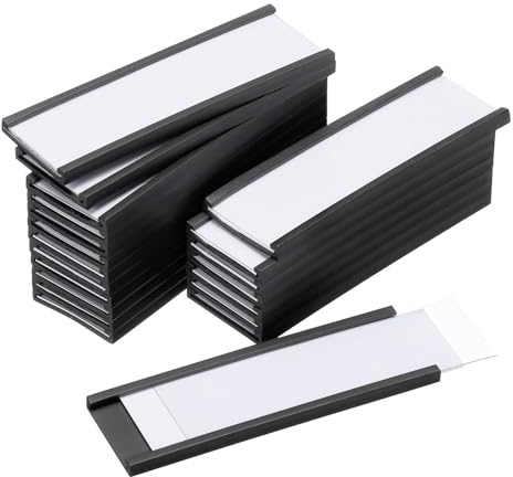 QUARKZMAN 25 Stück C-Kanal Magnetetiketten, 60×20mm Magnetische Etikettenhalter mit Papiereinlage Schutzfolie, Namensschilder Magnet für Metallregal, Schließfach und Whiteboard