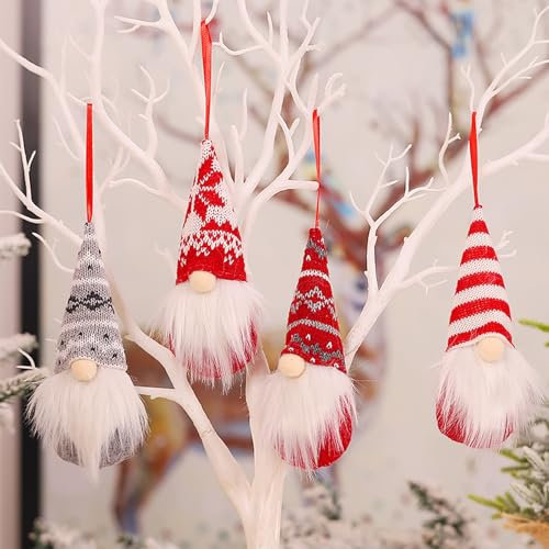 NSXIN Weihnachten Deko Wichtel Figuren 3/9 Stück Mini Schwedischen Weihnachtsmann Weihnachtsdeko Santa Tomte Gnom, Amerikanisch, Skandinavischer Zwerg Geschenke für Freunde Familie (Rot + Grau/ 4Stk)