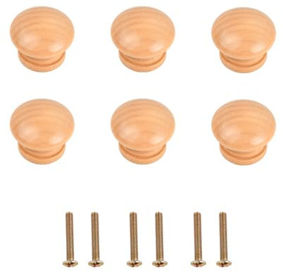 Naseom Tiradores Cajones, 6 Piezas Pomos y Tiradores de Madera Redondos, Pomos de Puerta, Tiradores Armarios, para Cajones, Cocina, Armarios, Muebles, Aparador