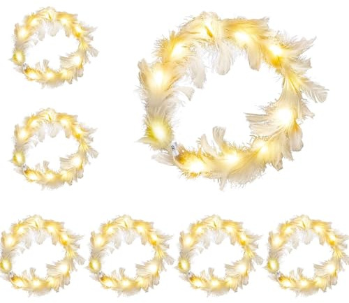 LED Feder Stirnbänder,6 Stück Haarkranz Feder,LED Blumenkranz,Leuchtende | Haarkränze,Leuchtendes Haarreif,Party Kopfschmuck Leuchtend,Blumenkranz Haare für Festivals Hochzeiten Party Zubehör