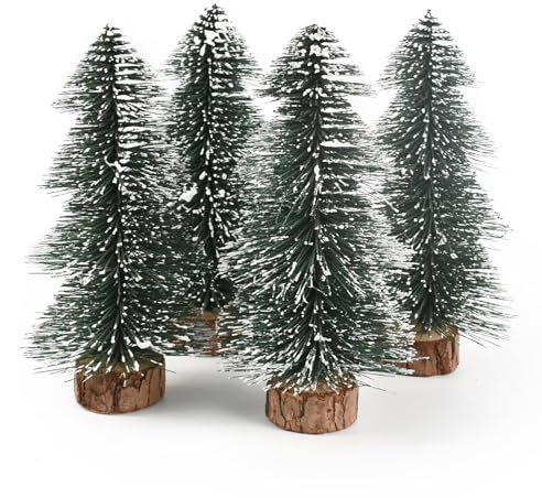 HUIANER 4PCS 150mm Mini Snow Frost Trees Mini Christmas Tree Plastic Winter Snow Ornaments Tabletop Trees for Holiday Party DIY Room Decor Home Table Top Christmas Decoration Diorama Models