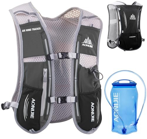 Azarxis 5L Trinkrucksack, Ultraleichter Laufrucksack mit 1.5L Trinkblase / 500ml Flasche, Trailrunning Rucksack, Laufweste für Laufen, Joggen, Marathon (Schwarz - mit 1.5L Blase, Einheitsgröße)