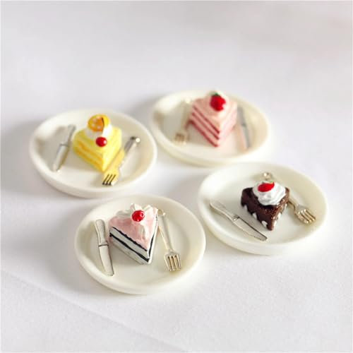 Juego de utensilios y pasteles en miniatura, mini pastel, decoración de tartas de casa de muñecas, para casa de muñecas en miniatura, suministros de manualidades (fresa de chocolate)