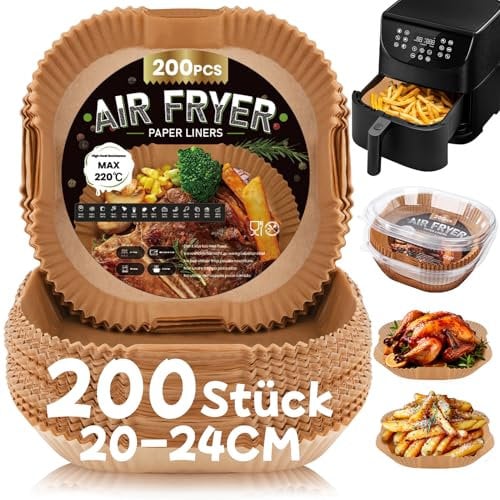 200 Piezas Papel para Freidora de Aire 5-8L, 20-24CM Papel Air Fryer Cuadrado, Papel Freidora Aire Desechable Antiadherente para Horno Microondas, Perfecto para COSORI Cecotec 5,5 6L