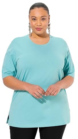 Ulla Popken Damen große Größen Übergrößen bis 72, Basic T-Shirt, Oberteil, Regular Fit, Rundhalsausschnitt, Halbarm, mintgrün 46+ 486910716-46+