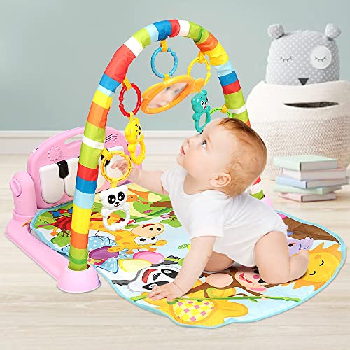 MUL-BOUTIQUE 4 en 1 Tapis Deveil Bébé Evolutif,Tapis D Eveil Bebe 6-12mois,Arche Eveil Bebe,Tapis Musical Bebe,Pour Naissance Bebe,Un Riche Répertoire Pianistique (rose, 75x50x63cm)