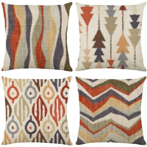 ZHAOMIMI 4er Set Dekorativ Kissenhülle Baumwolle Leinen Kissenbezug Dekokissen Sofakissen für Couch, Auto, Schlafzimmer 45x45 cm (Arabisch Streifen)