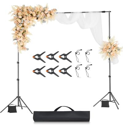 VEVOR Support Toile de Fond 260 x 300 cm, Kit Support Fond Photo Réglable, en Acier au Carbone, Portable, avec 2 Trépieds, pour Écran de Projection Mariage Studio Photographie Soirée Exposition