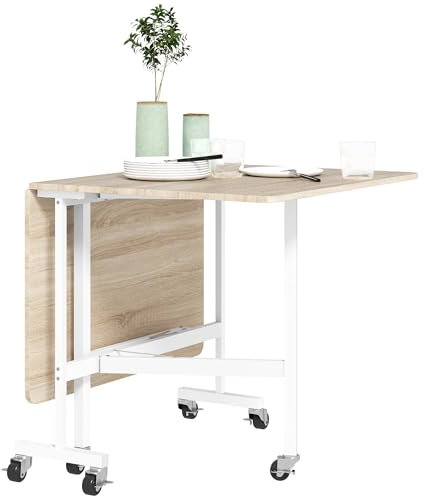 HOMCOM Mesa Plegable de Comedor para 4-6 Personas Mesa de Comedor Plegable con Ruedas y Alas Abatibles Mesa Abatible para Cocina Salón 120x80x73 cm Roble
