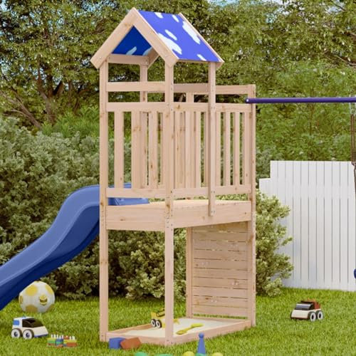 Brokky 845911 Play Tower with Rockwall 110.5x52.5x215cm Solid Wood Pine Tower Children Wooden Playhouse