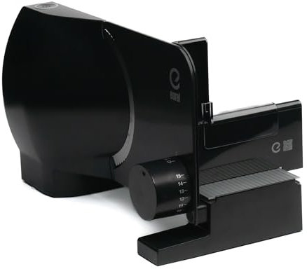 EUREL RS72 SCHWARZ Made in EU Allesschneider Elektrischer Schneidemaschine Brotschneidemaschine, Größe Schneidfläche e-blade Edelstahlklinge einstellbar 0-15mm Servier- und Aufbewahrungsschale Set