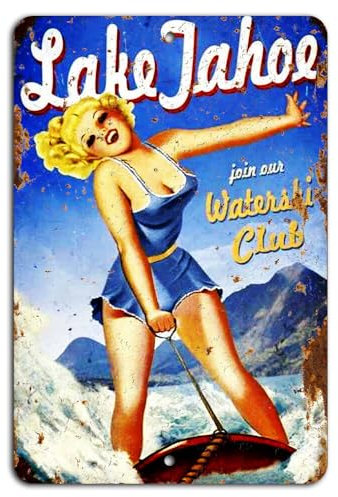 Lake Tahoe Wasserski Club Schild Vintage Rustikales Outdoor Hüttendekor blechschilder retro mit sprüchen vintage home deko 12x8 inch/30x20cm