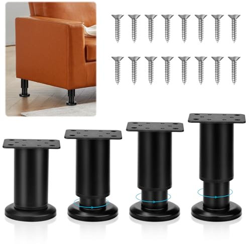 Teokantz 4 Stück 8-12cm Möbelfüße Verstellbar, Bett Abstandshalter Wand, Möbelfüße Höhenverstellbar mit Schrauben, Möbelfüße Schwarz für Tisch Schrank Sofa