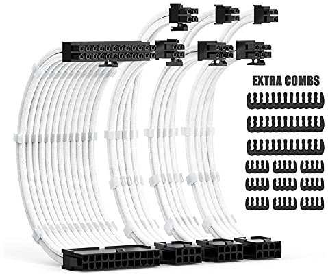 Cpolebev PSU Cable Extensions Kit 30CM with Cable Combs Extension Power Supply Cable 24Pin 8Pin(4+4) 8Pin(6P+2P) for ATX Power
