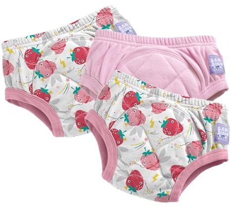 Bambino Mio (3 Pack) Training Pants for Toddlers Reusable Cloth Potty Pants Training Underwear, 3-4 Years, Super Pink Strawberries, Baby and Toddler, Boys and Girls with Cross-Stitch