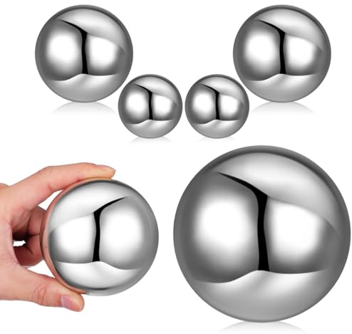 Toyvian Mirror Polished Gazing Ball Set Stainless Steel Garden Spheres Reflective Outdoor Decorations with 2X2.00In 2X3.15In 1X3.94In and 1X5.91In Orbs for Lawn and Home