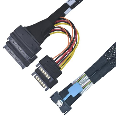 Cosentoll PCIe Gen4 MCIO x8 to 2 x SFF-8639 Kabel für U.2 NVMe SSD mit 15Pin SATA, 50 cm