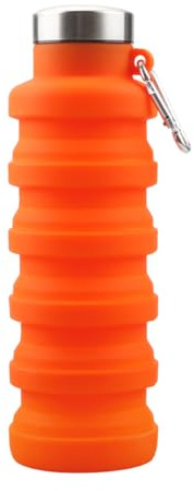Hopzab 1 PCS Collapsible Water Bottle with Carabiner Silicone BPA Free Water Bottle Portable Outdoor Collapsible Accessories for Travel Gym Sports Hiking Climbing Camping Hiking (Orange)