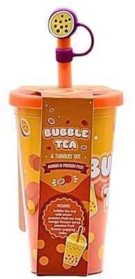 Bubble Tea Kit - Popping Boba Pearls, Mango Flavour Syrup, Passionfruit Boba Tea Kit - Reusable Bubble Tea Cup & Straw With Silicone Cover - Stocking Fillers - Christmas Food (Mango and Passionfruit)