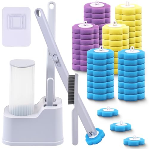 Dengthrive Disposable Toilet Brush Set, Disposable Toilet Cleaning System | 48 Replacement Pads Upgraded Holder & Gap Brush Toilet Cleaner for Toilet Bowl Germ-Free Results