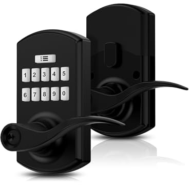 Keypad Türschloss mit Griff, Elektronisches schlüsselloses Eingangstürschloss mit Code, intelligente Schlösser für Haustür, einfacher Durchgangsmodus, automatische Verriegelung, Mattschwarz