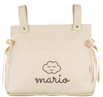 Mi Pipo - Bolso Carro Bebe Personalizado Panera con Nombre - Beige | Bolsa Carrito Bebé de Polipiel con Cremallera | Bolso Maternidad Organizador para Carrito | Fabricado en España | 37x33x13 cm