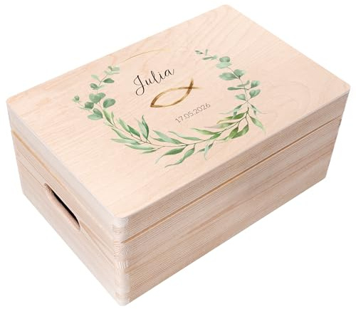 Creative Deco Personalisiert Kommunion Geschenke für Mädchen Jungen | Holzkiste | Kranz | Individuelle Geschenk Erinnerungsbox | Erstkommunion Deko