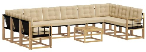 vidaXL Outdoor-Sofagarnitur mit Kissen 11 pcs Weiß und Beige, Garten-Sofa, modernes Outdoor-Satz, haltbare Terrassenmöbel, perfekte Lounge für Entspannung und Komfort