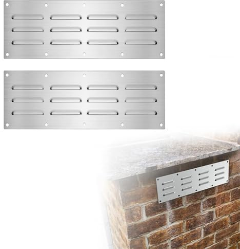 2 pannelli di ventilazione in acciaio inox, 11,5 x 38 cm, copertura per griglia di scarico per barbecue all'aperto, bracieri in muratura, cucine all'aperto e camini, resistente alla ruggine