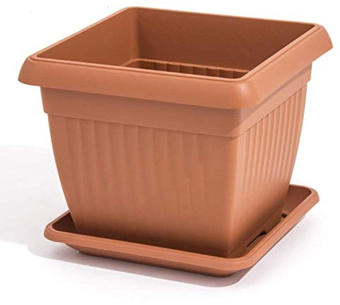 PAFEN Pot de fleurs carré avec soucoupe (45 x 45 cm, marron terre)